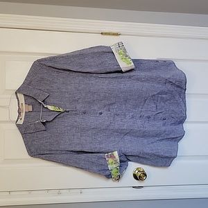 Chico's  chambray Button Front Shirt 100% Linen large